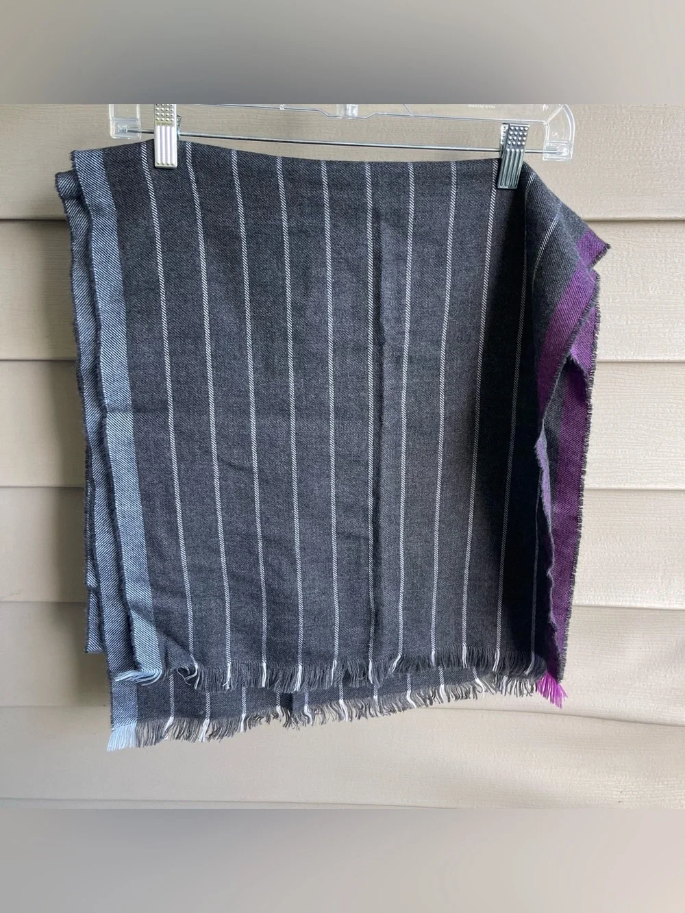 Seaward & Stearn London 100% Wool Scarf Scotland Striped Grey Purple Preppy